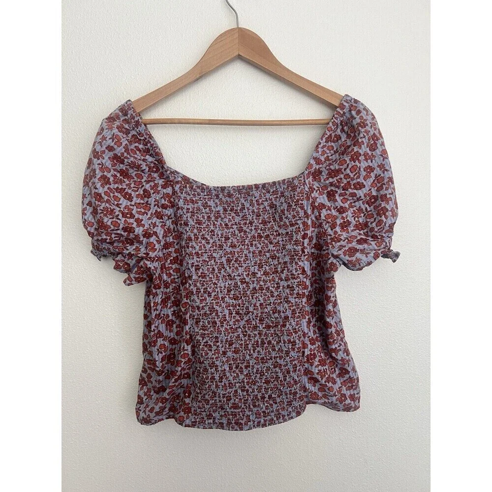 Madewell Womens Button-Front Smocked-Back Puff Sleeve Top Piccola Floral Size 12